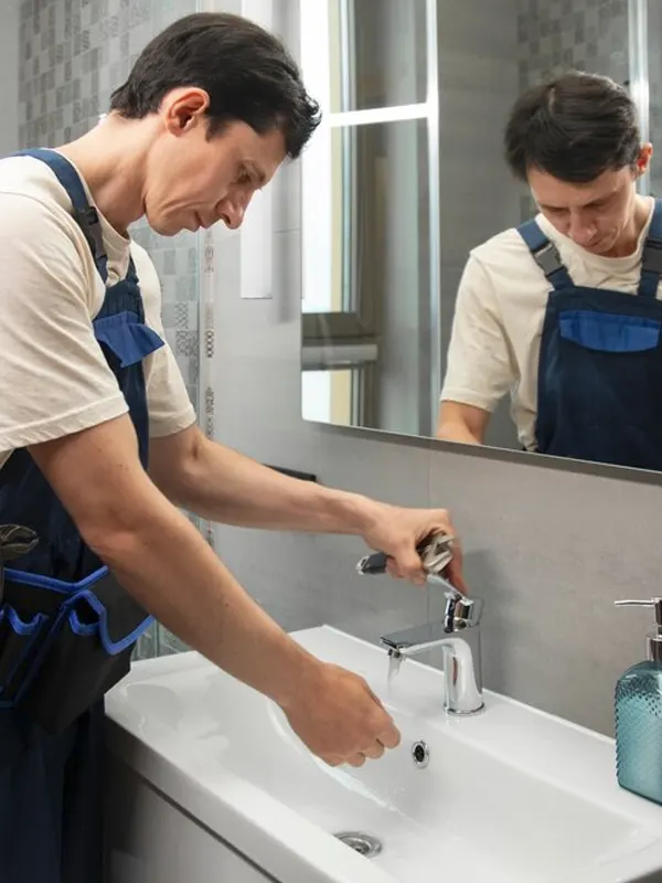 expert bathroom tradesmen doing a bathroom servicing in a jersey home.